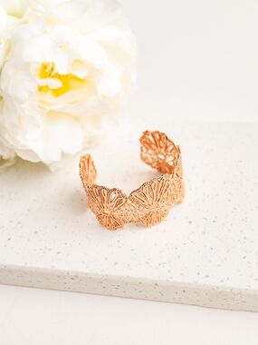 Stella & Dot Rose Gold Floral Filigree Cuff Bracelet